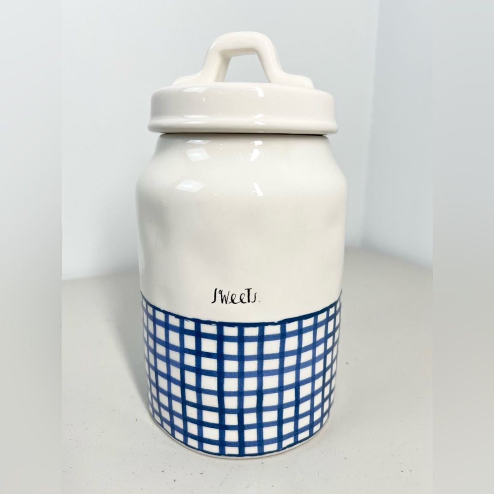 Rae Dunn Sweets Ceramic Canister Jar W/ Lid Blue Gingham Artisan Collection - Picture 9 of 9